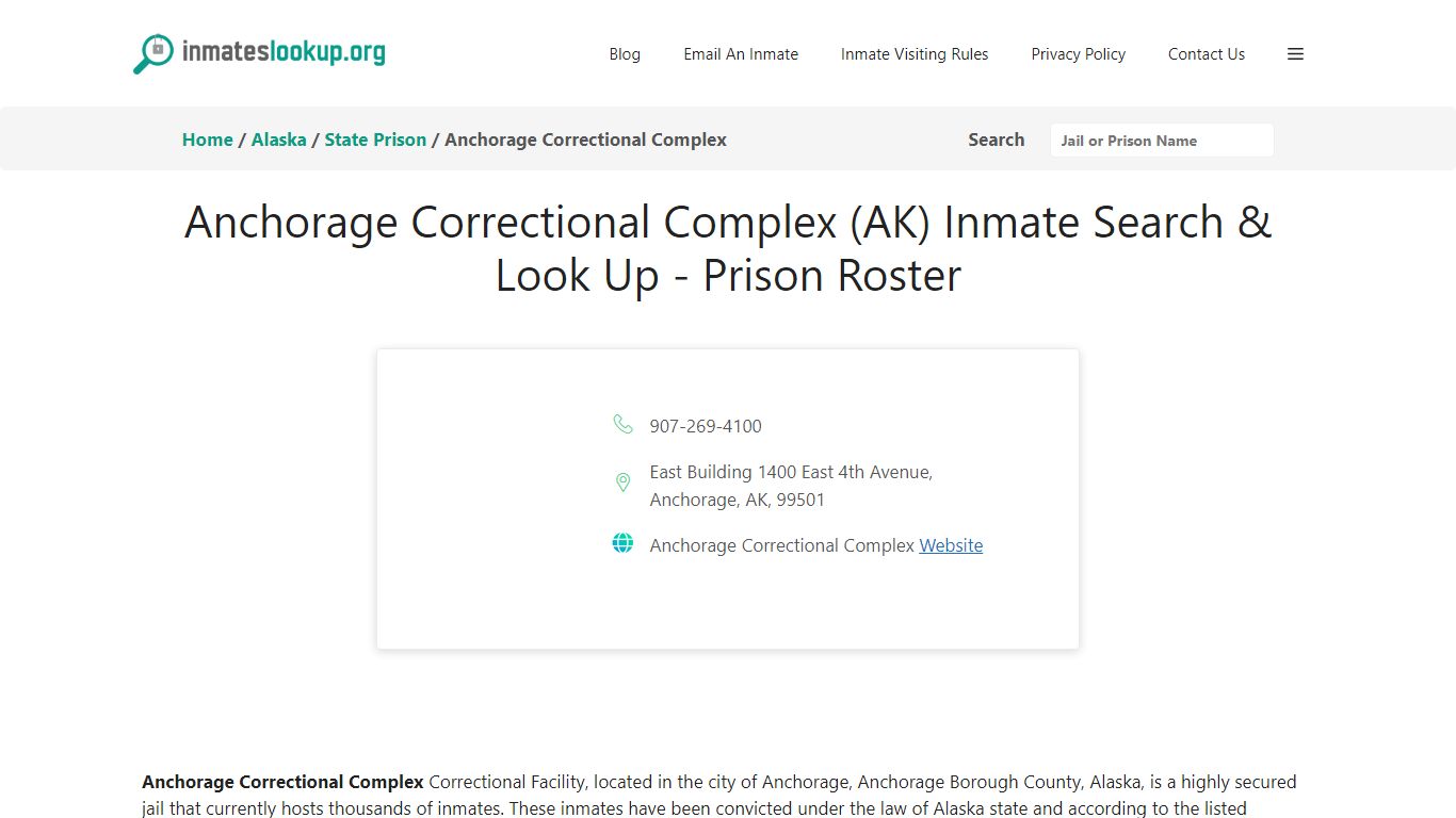 Anchorage Correctional Complex (AK) Inmate Search & Look Up - Inmate Lookup